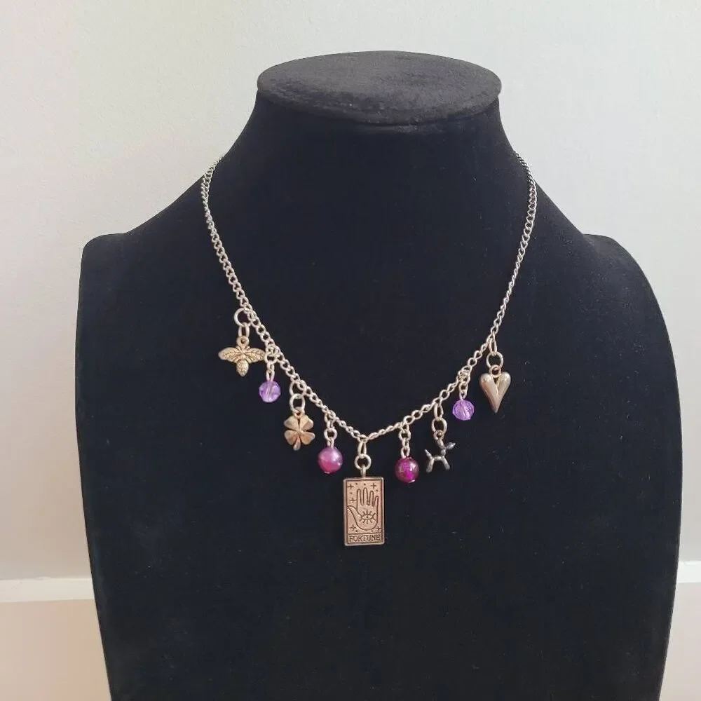 Handmade silver fortune tarot charm‎ necklace witchy boho spiritua whimsigoth
